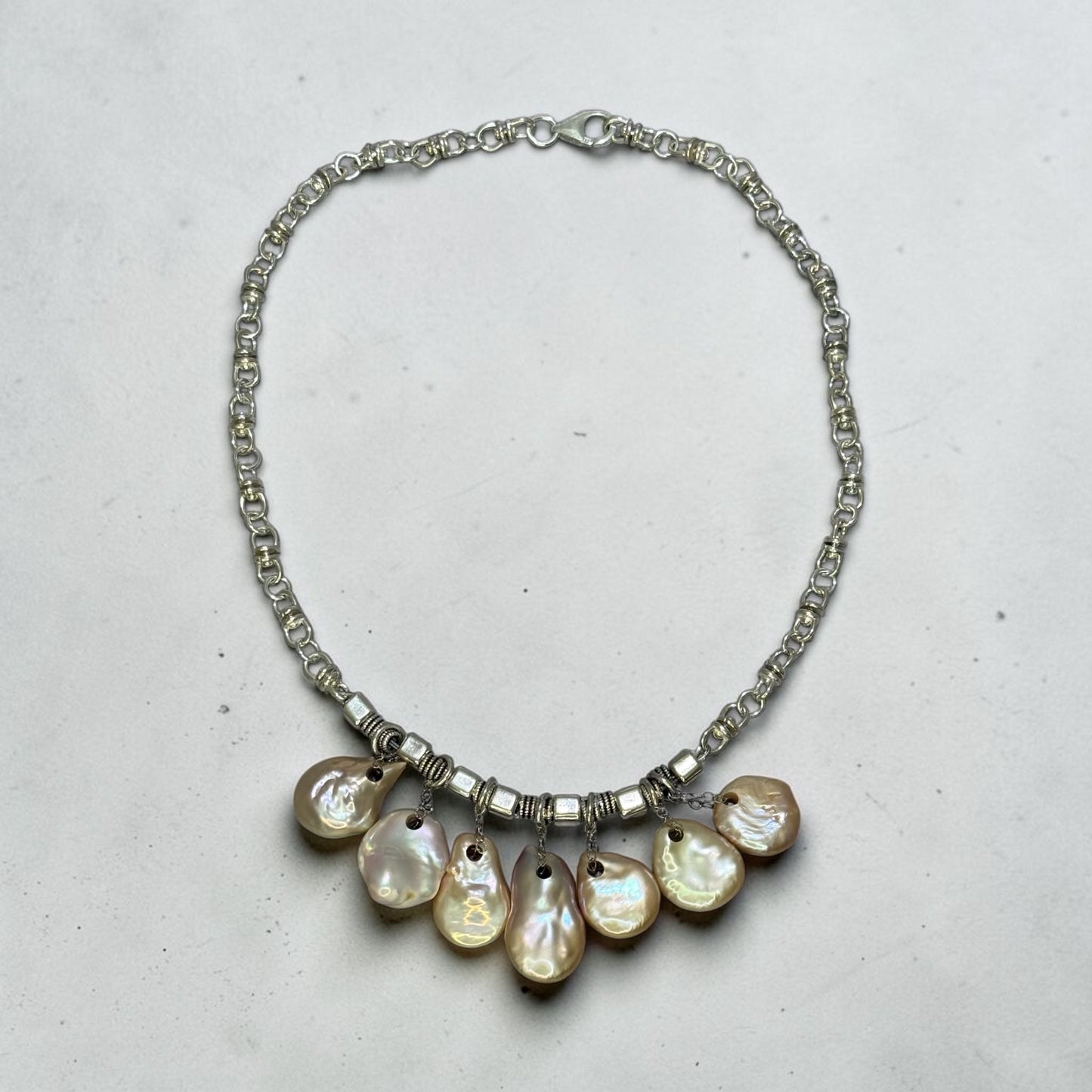 Treasure Island - Pink-Peach Baroque Pearls and Sterling Silver Necklace