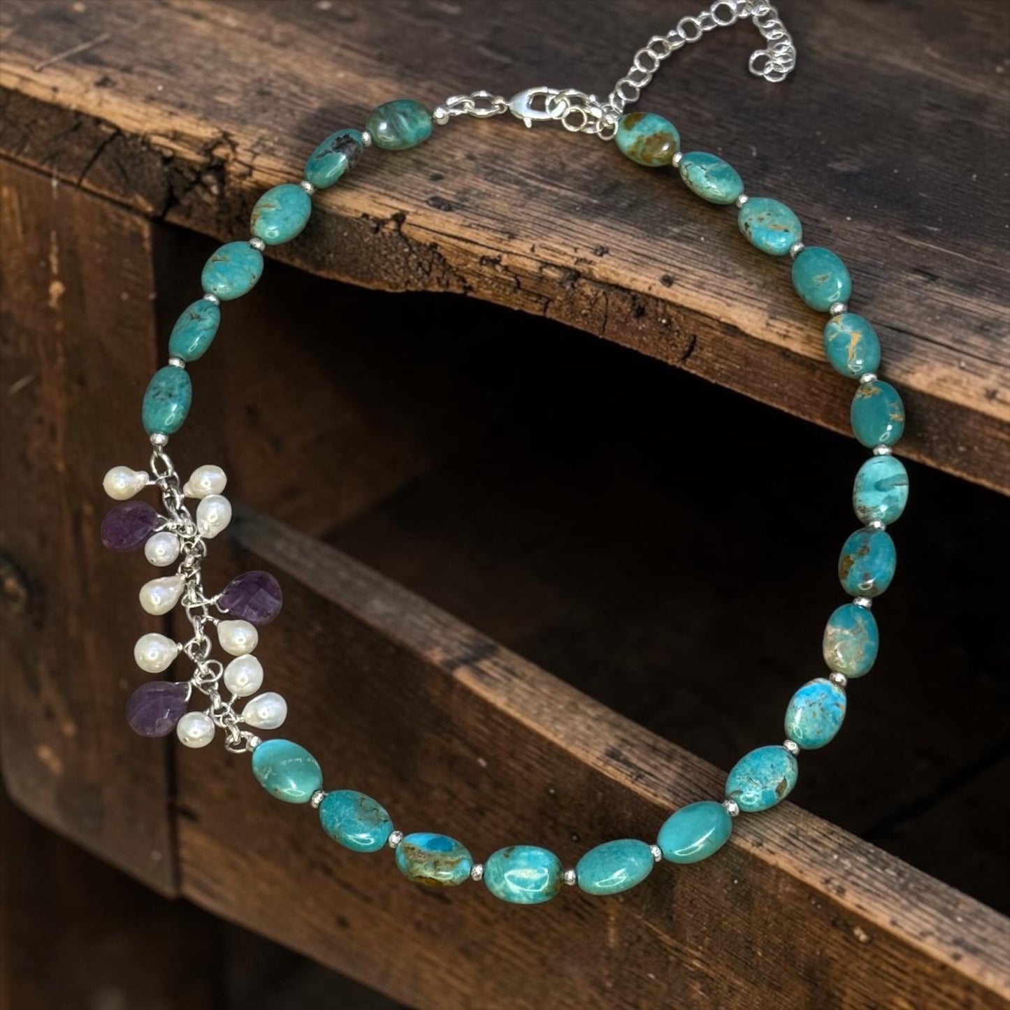 Green Goddess - Gorgeous Elisa Turquoise, Rubies, and Pure Silver Necklace