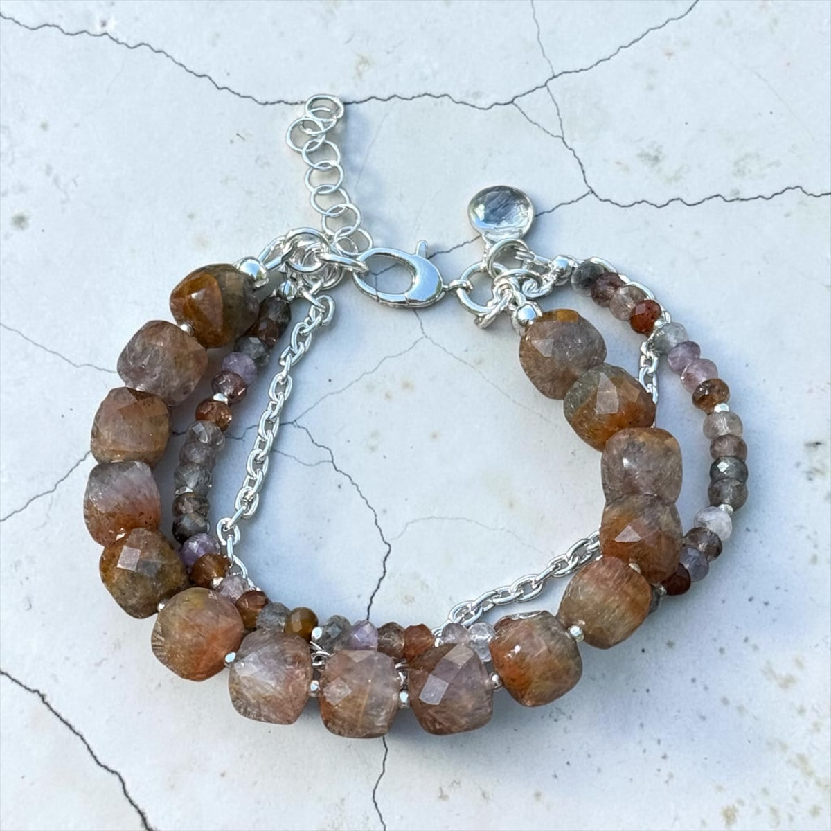 Thunder Bay - Rare Auralite 23 and Handmade Pure Silver - 3 Strand Adjustable Bracelet