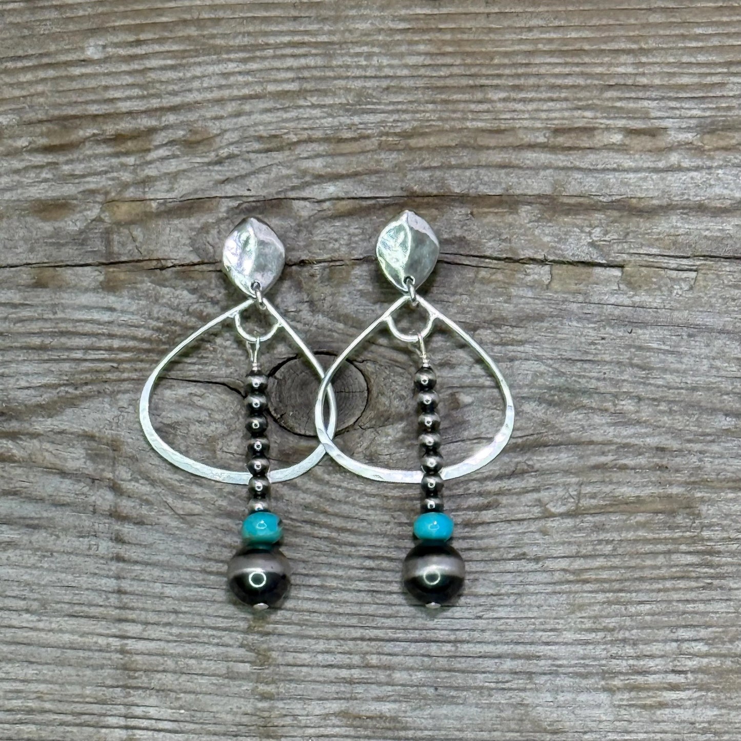 High Desert - Kingman Turquoise, Navajo Pearls and Artisan Sterling Silver Earrings
