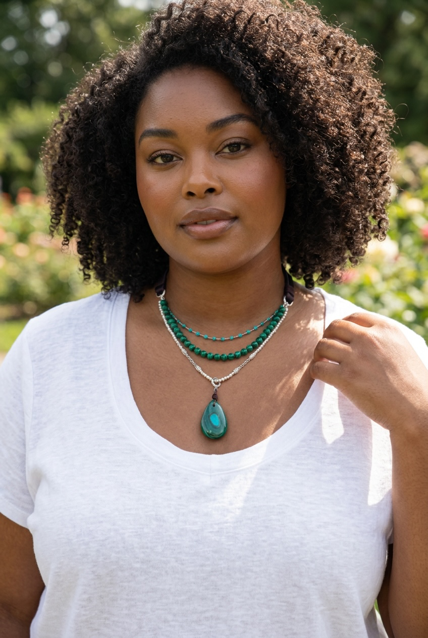Dragonfly - One of A Kind Malachite/Azurite, Turquoise, and Handmade Pure Silver Adjustable Leather Necklace