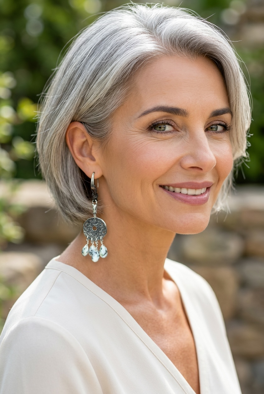 Sweet Dreams - Handmade Artisan Sterling Silver and Dendrite Opal Earrings - Dream Catcher Style