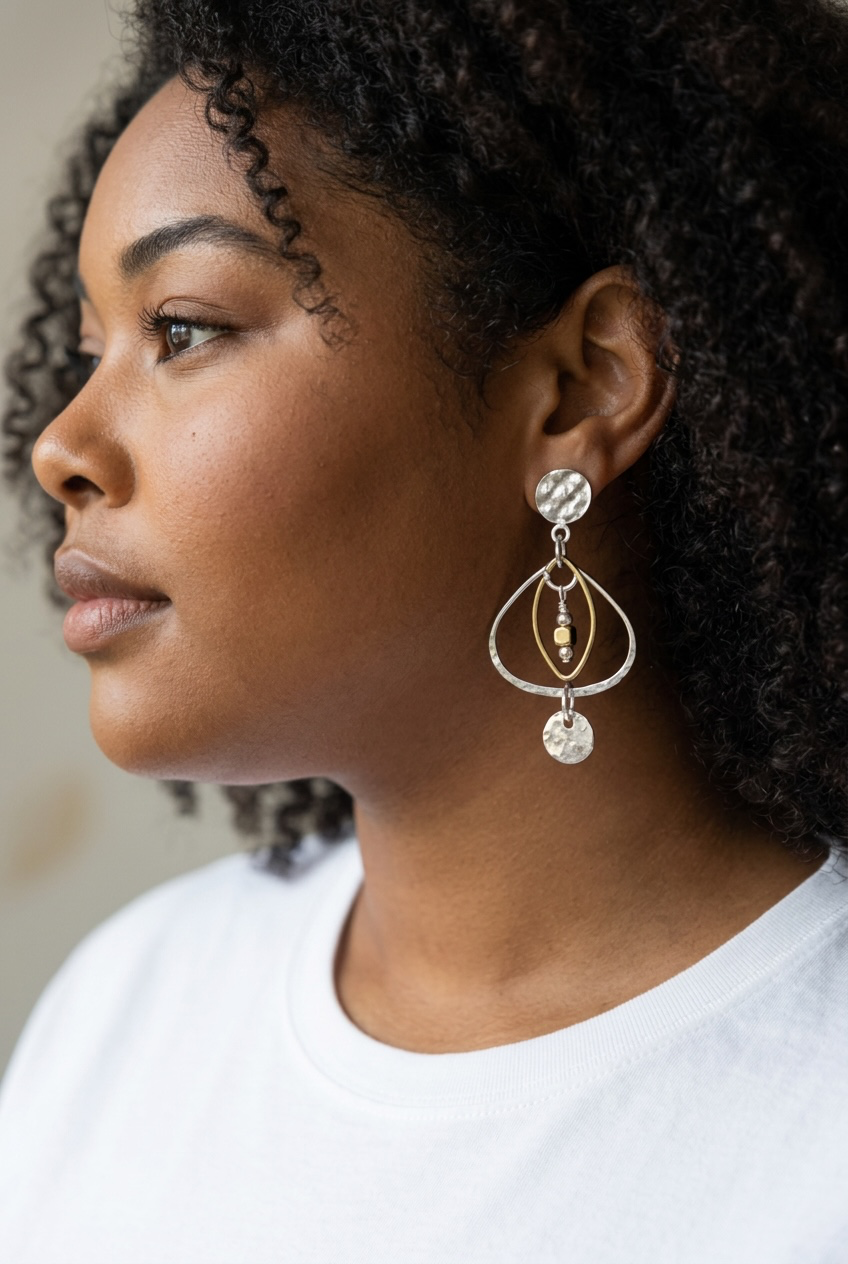 Geometry in Motion - Sterling Silver and 14k Gold Mixed Shapes Post Earrings