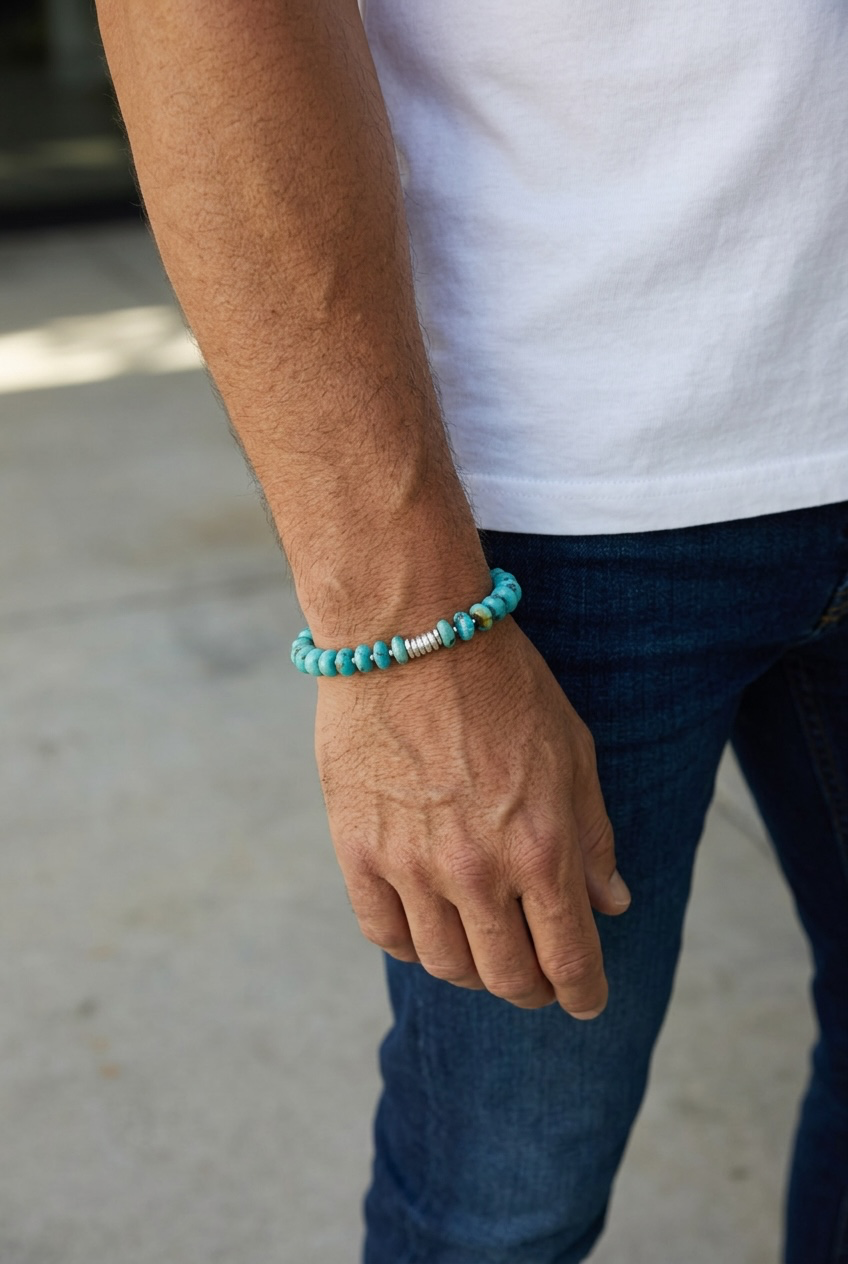 93 North - Gorgeous Kingman Turquoise and Handmade Pure Silver Bracelet