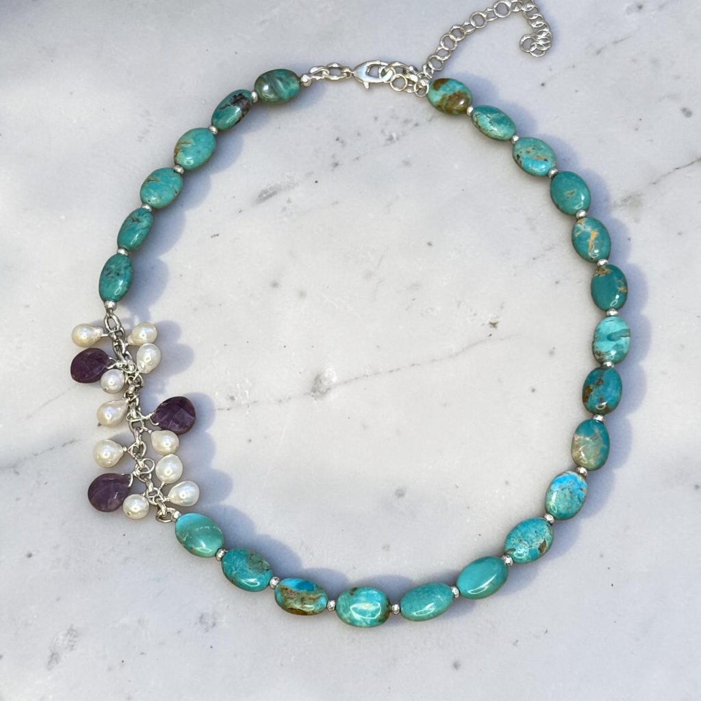 Green Goddess - Gorgeous Elisa Turquoise, Rubies, and Pure Silver Necklace