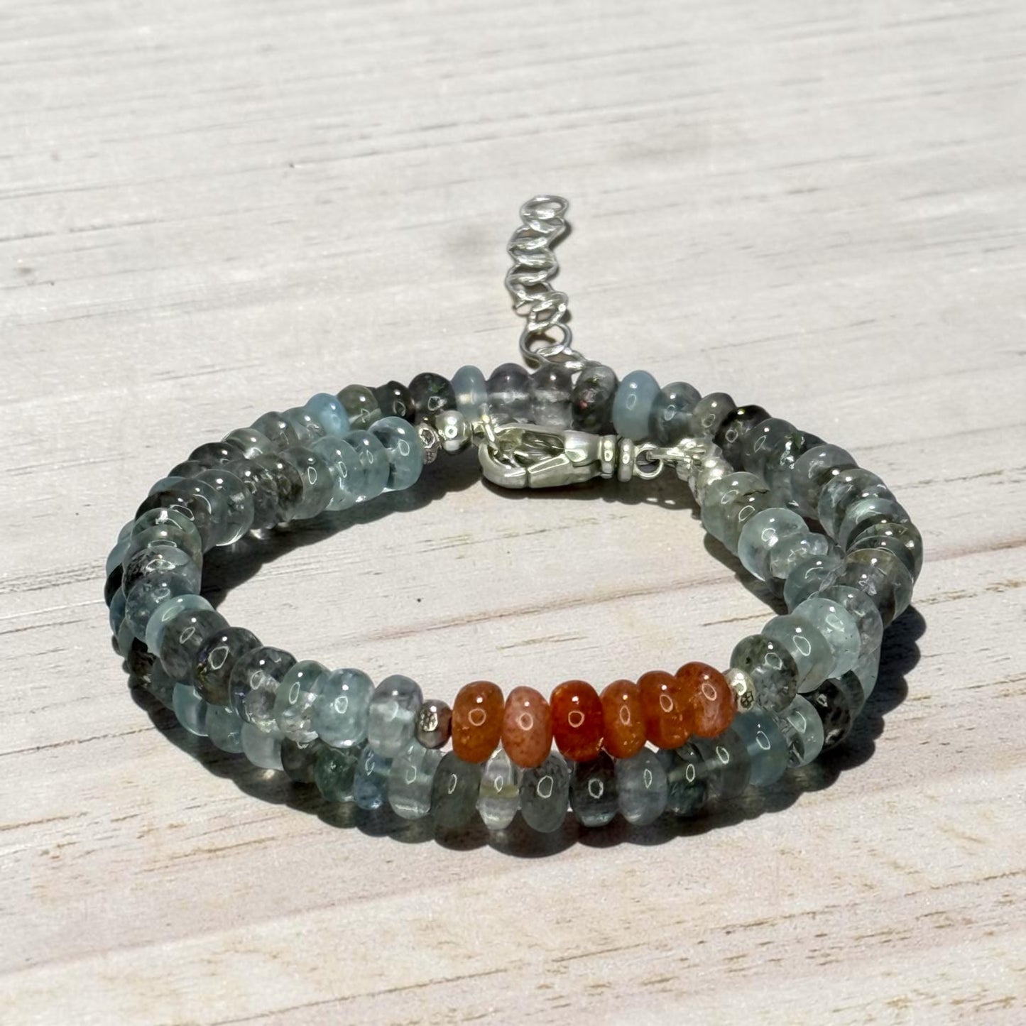 Mossy Glade - Moss Aquamarine and Sunstone Wrap Bracelet/Necklace