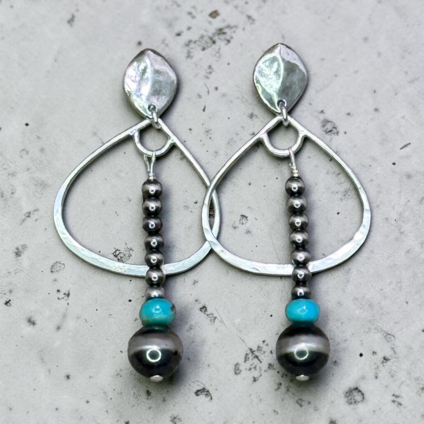 High Desert - Kingman Turquoise, Navajo Pearls and Artisan Sterling Silver Earrings