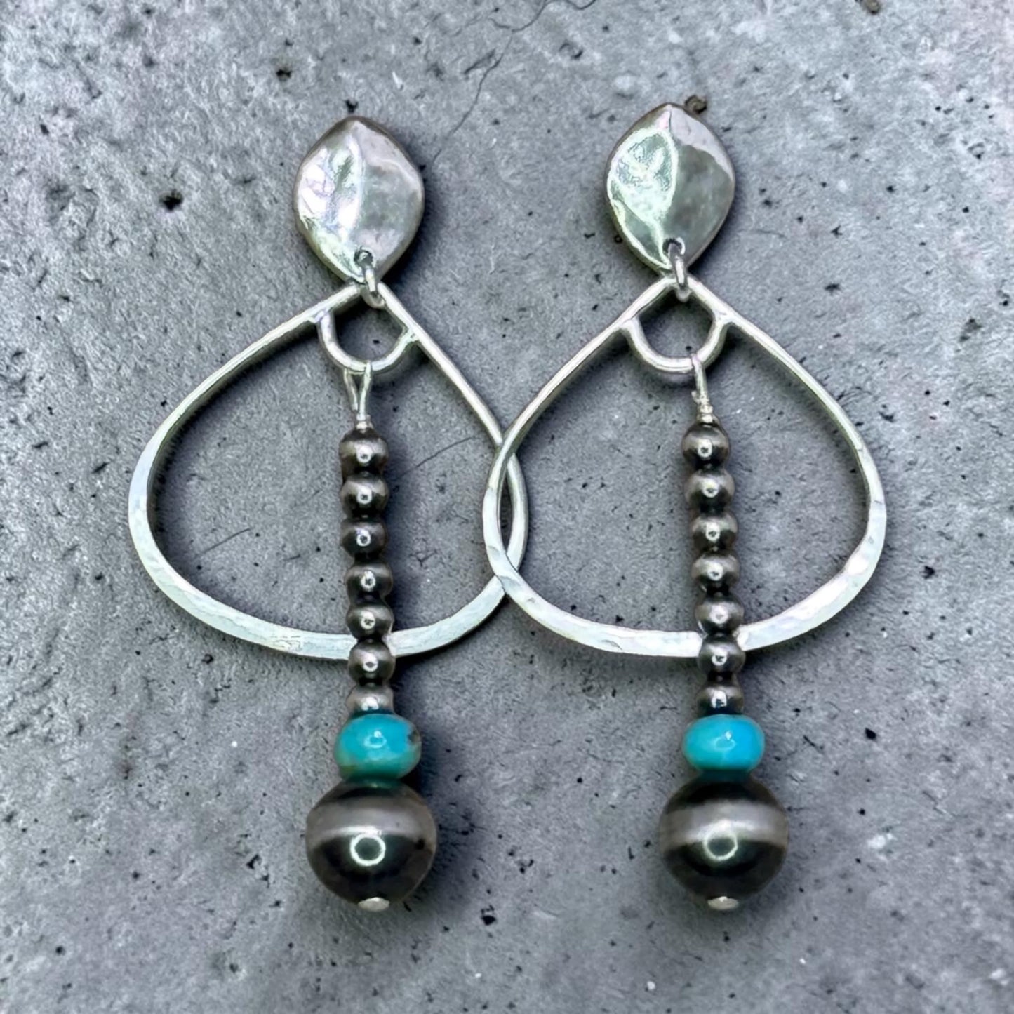High Desert - Kingman Turquoise, Navajo Pearls and Artisan Sterling Silver Earrings