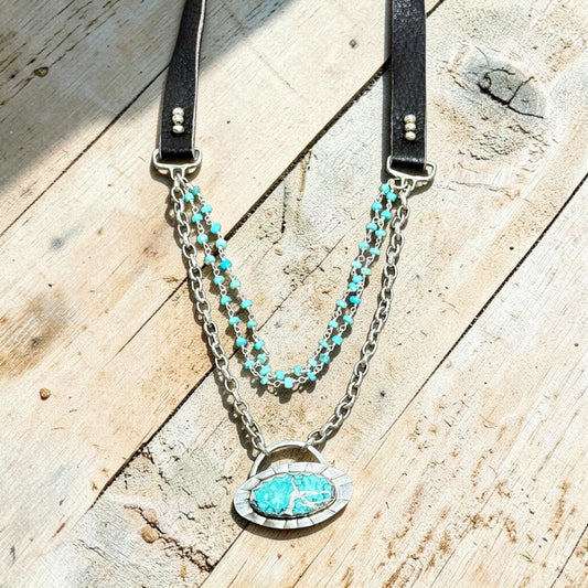 Free Spirit - Handmade Turquoise and Sterling Silver Pendant - Adjustable Leather Necklace