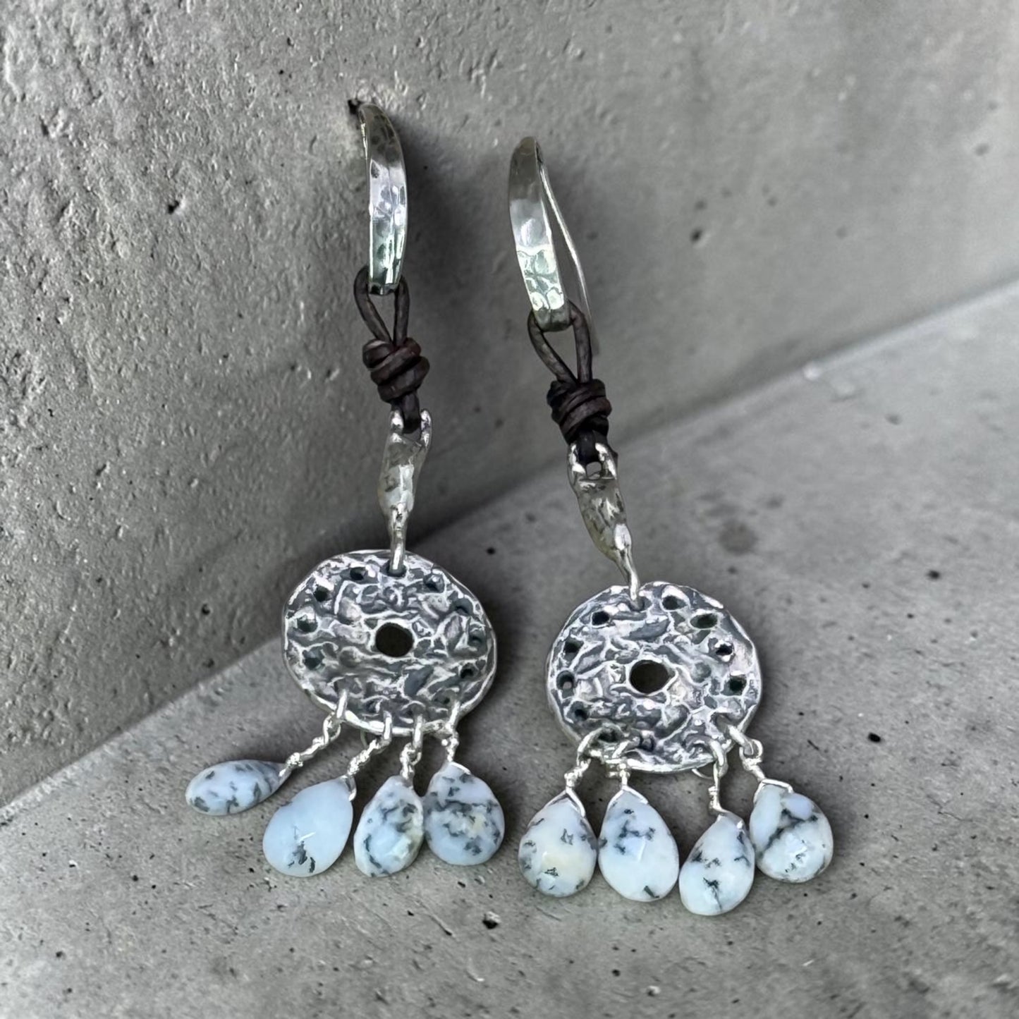 Sweet Dreams - Handmade Artisan Sterling Silver and Dendrite Opal Earrings - Dream Catcher Style