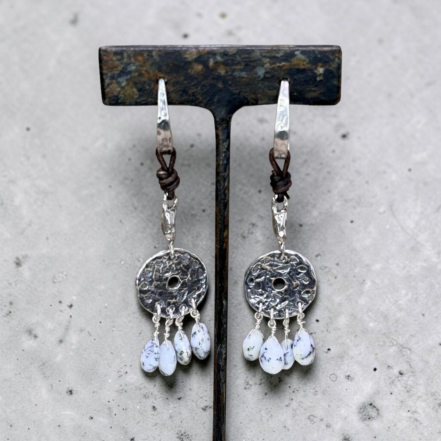 Sweet Dreams - Handmade Artisan Sterling Silver and Dendrite Opal Earrings - Dream Catcher Style