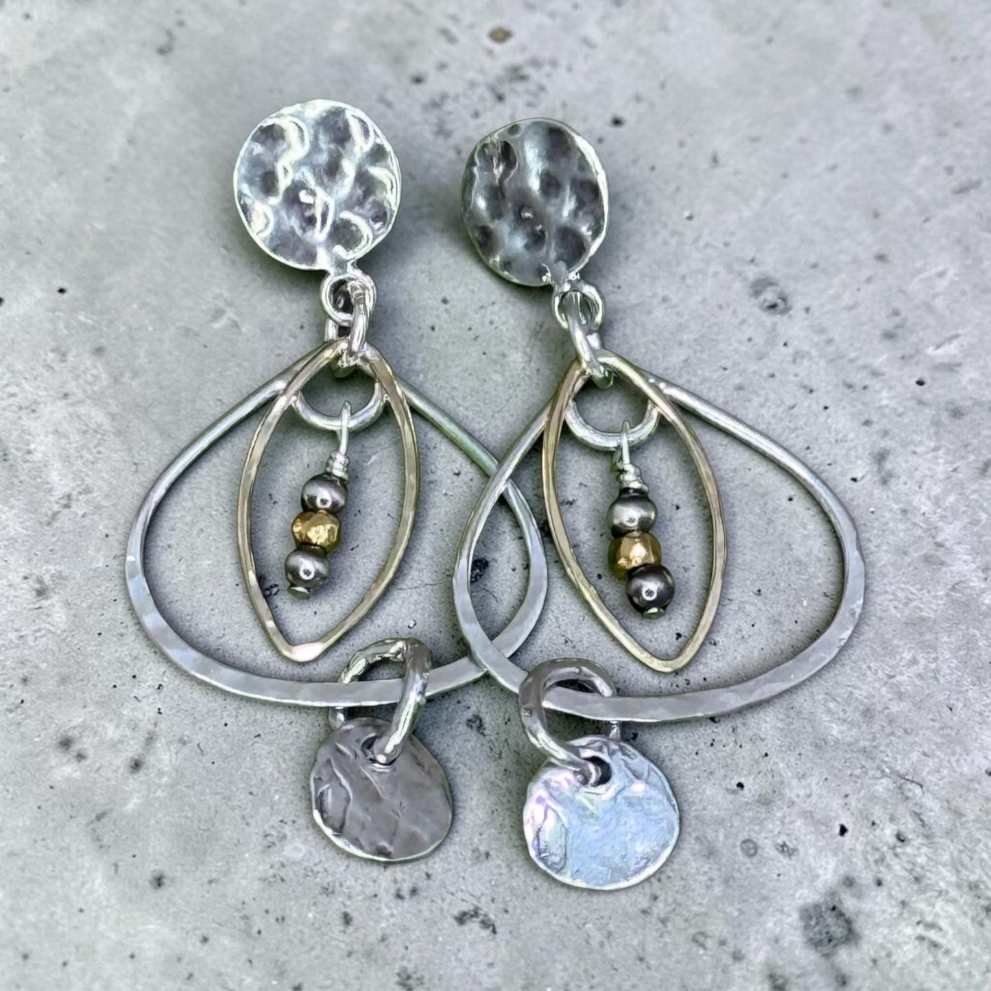 Geometry in Motion - Sterling Silver and 14k Gold Mixed Shapes Post Earrings