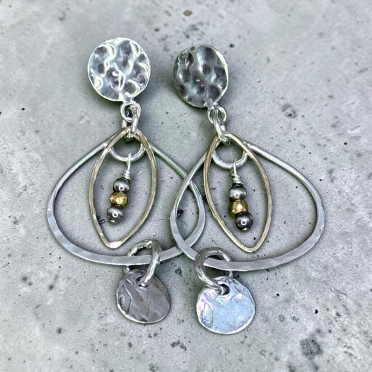 Geometry in Motion - Sterling Silver and 14k Gold Mixed Shapes Post Earrings