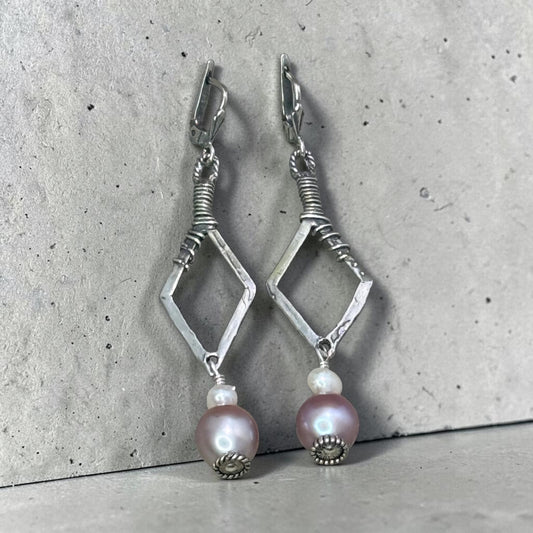 And The Award Goes To - Pink Baroque Pearls + Artisan Sterling Silver Lever Back Handmade Earrings