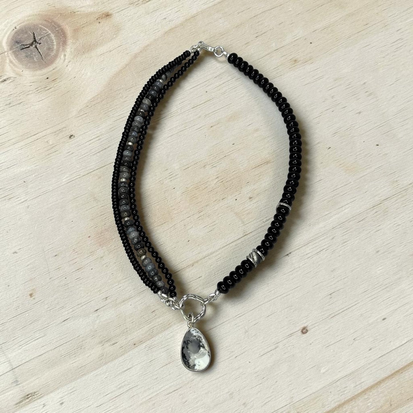 Drama Queen - Black Onyx, Dendritic and Gray Opals, and Sterling Silver Necklace