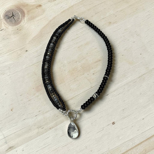 Drama Queen - Black Onyx, Dendritic and Gray Opals, and Sterling Silver Necklace