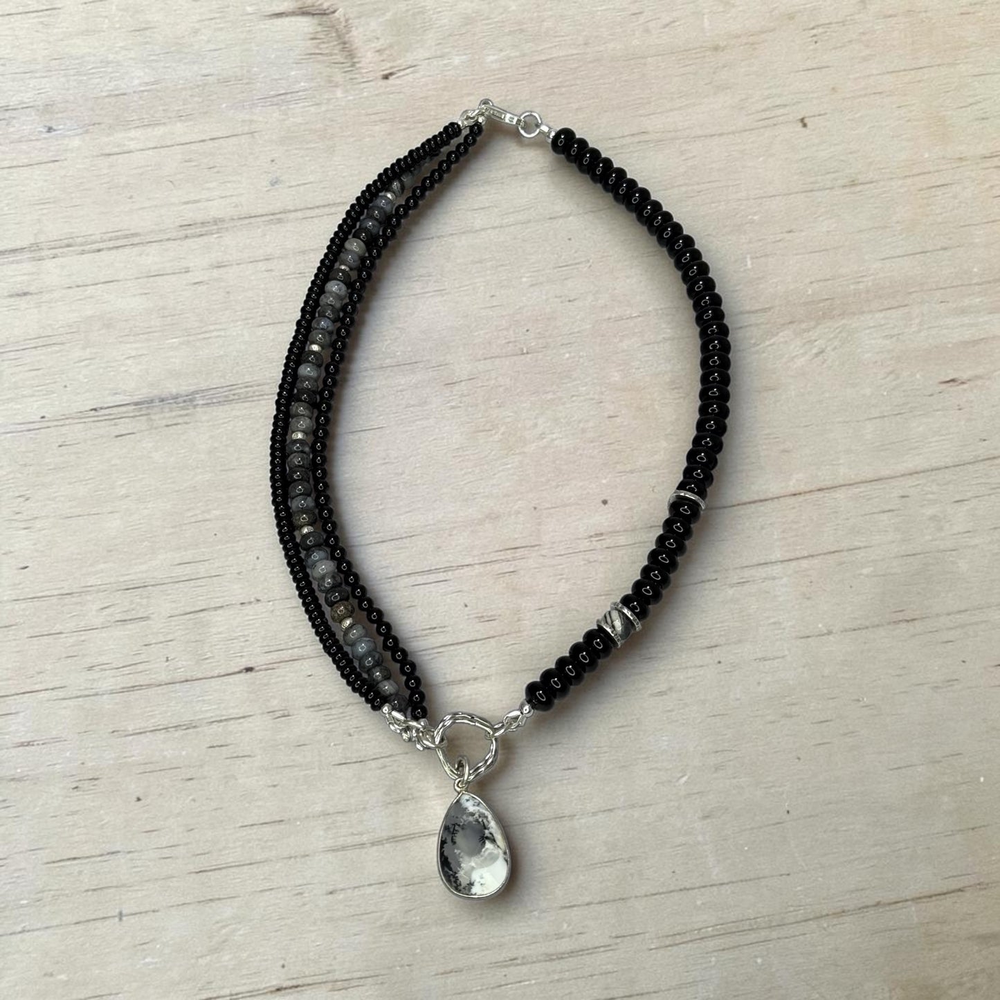 Drama Queen - Black Onyx, Dendritic and Gray Opals, and Sterling Silver Necklace