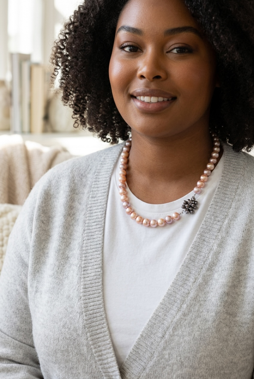 Peachy Keen - Glowing Peachy/Pink Baroque Pearls, with Peacock Pearl Cluster - Necklace