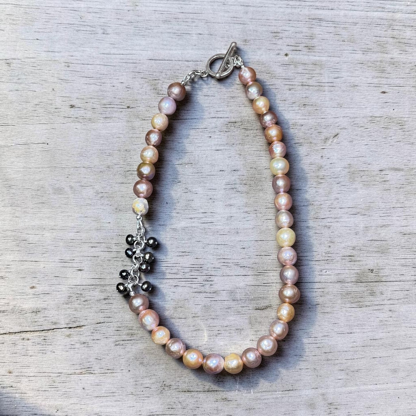 Peachy Keen - Glowing Peachy/Pink Baroque Pearls, with Peacock Pearl Cluster - Necklace