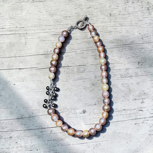 Peachy Keen - Glowing Peachy/Pink Baroque Pearls, with Peacock Pearl Cluster - Necklace