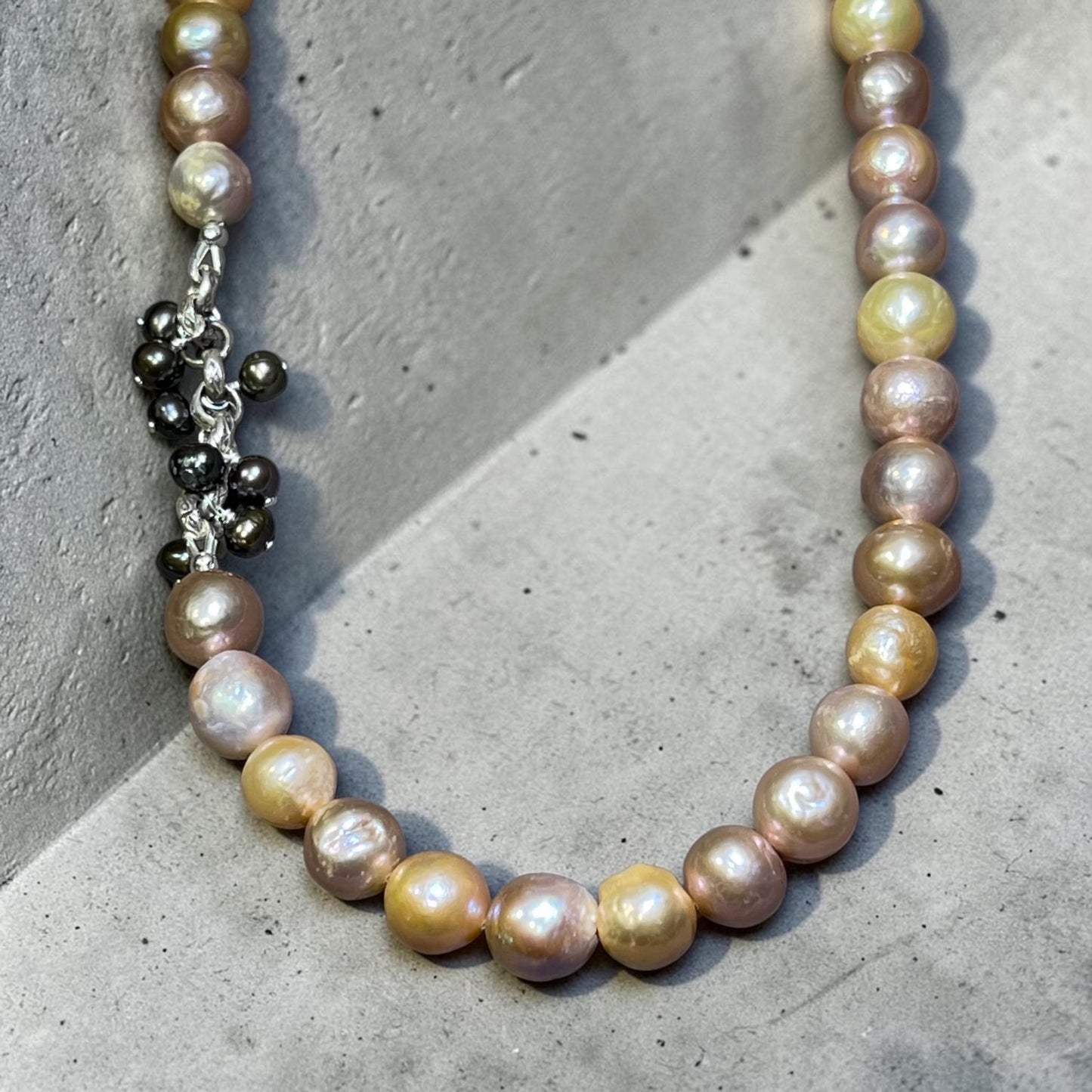 Peachy Keen - Glowing Peachy/Pink Baroque Pearls, with Peacock Pearl Cluster - Necklace