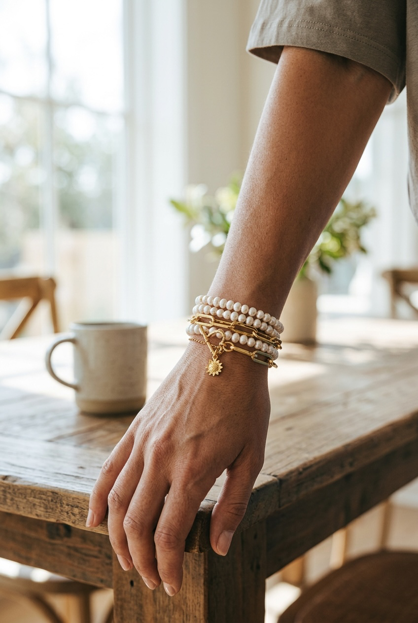 Here Comes The Sun - Creamy White Pearls and 14k Gold Filled Convertible Necklace/Wrap Bracelet with Sun Charms