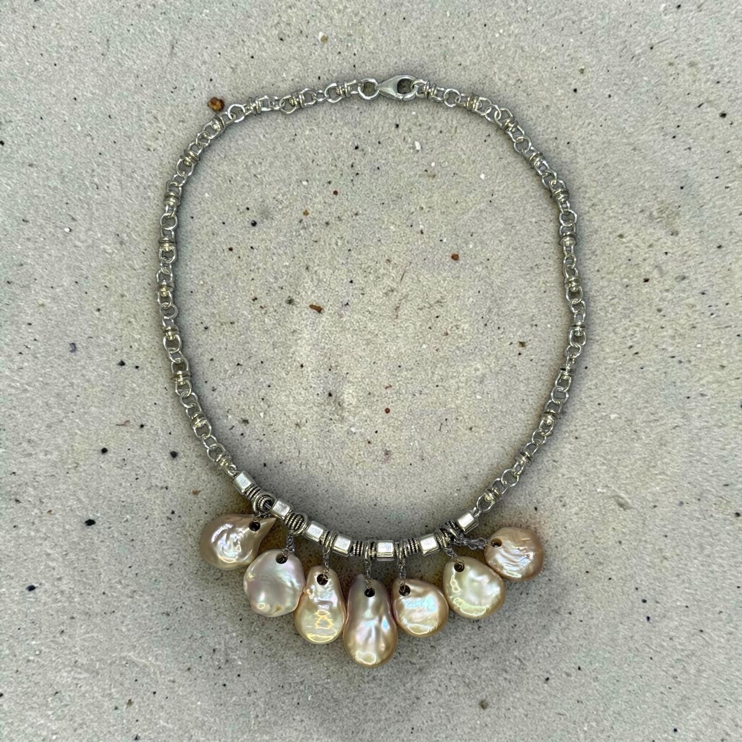 Treasure Island - Pink-Peach Baroque Pearls and Sterling Silver Necklace