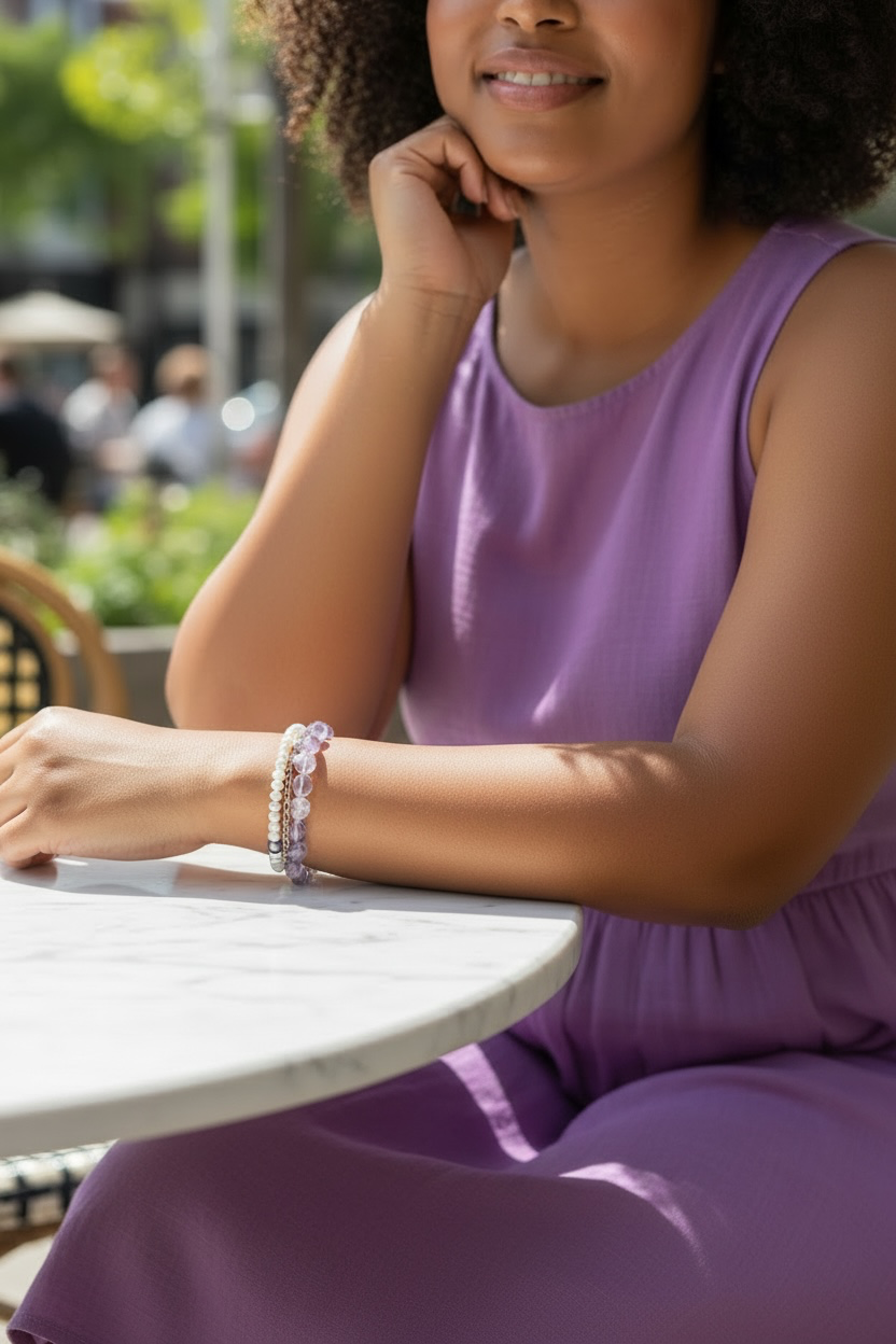 Don’t Blame It On Rio! - Brazilian Amethyst, Pearls, and Handmade Pure Silver Adjustable Bracelet