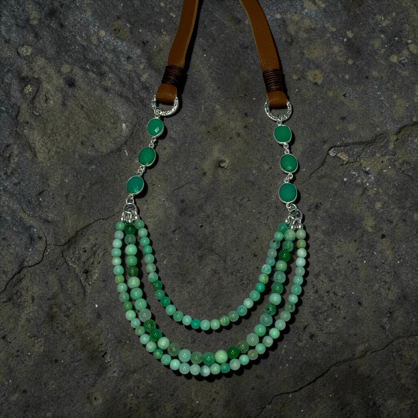 Queen For A Day - Beautiful Australian Chrysoprase and Sterling Silver - Adjustable Leather Necklace