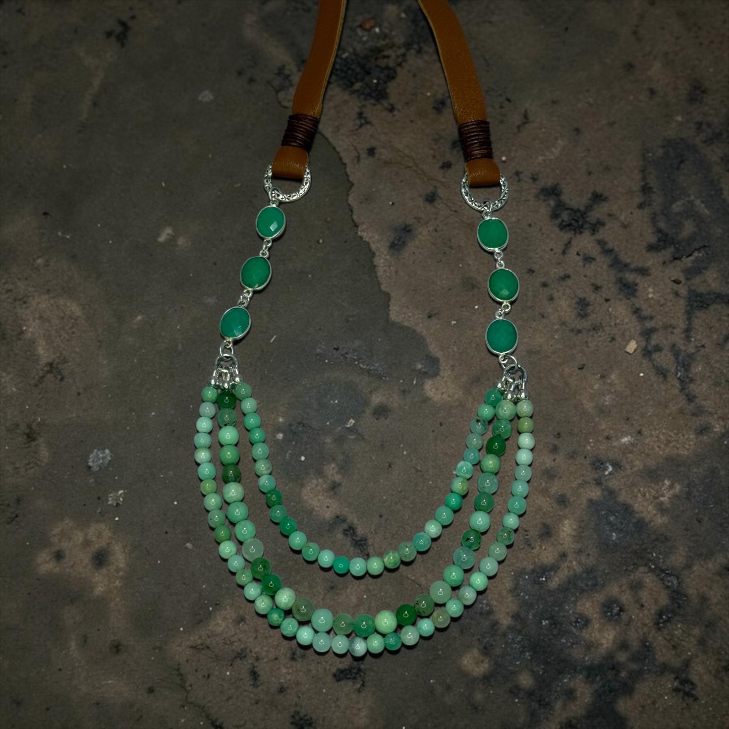 Queen For A Day - Beautiful Australian Chrysoprase and Sterling Silver - Adjustable Leather Necklace