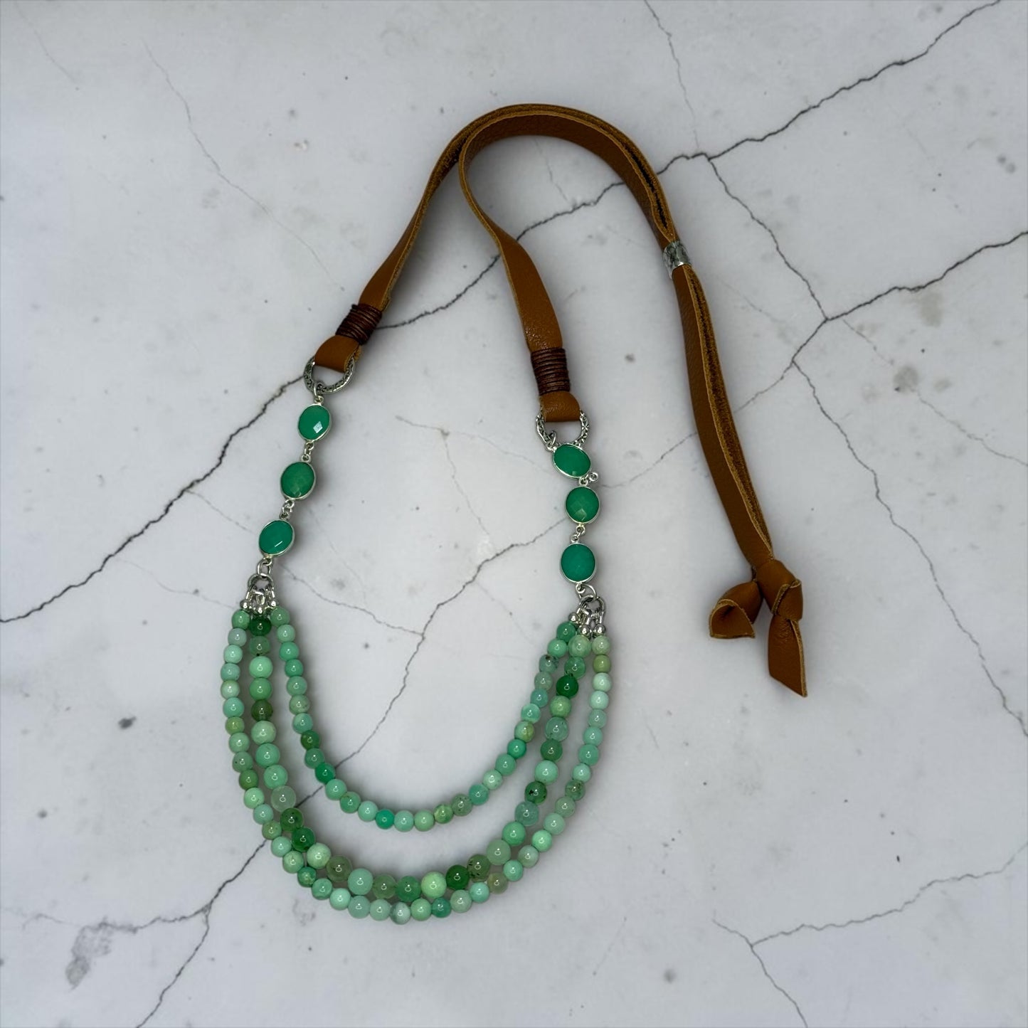 Queen For A Day - Beautiful Australian Chrysoprase and Sterling Silver - Adjustable Leather Necklace
