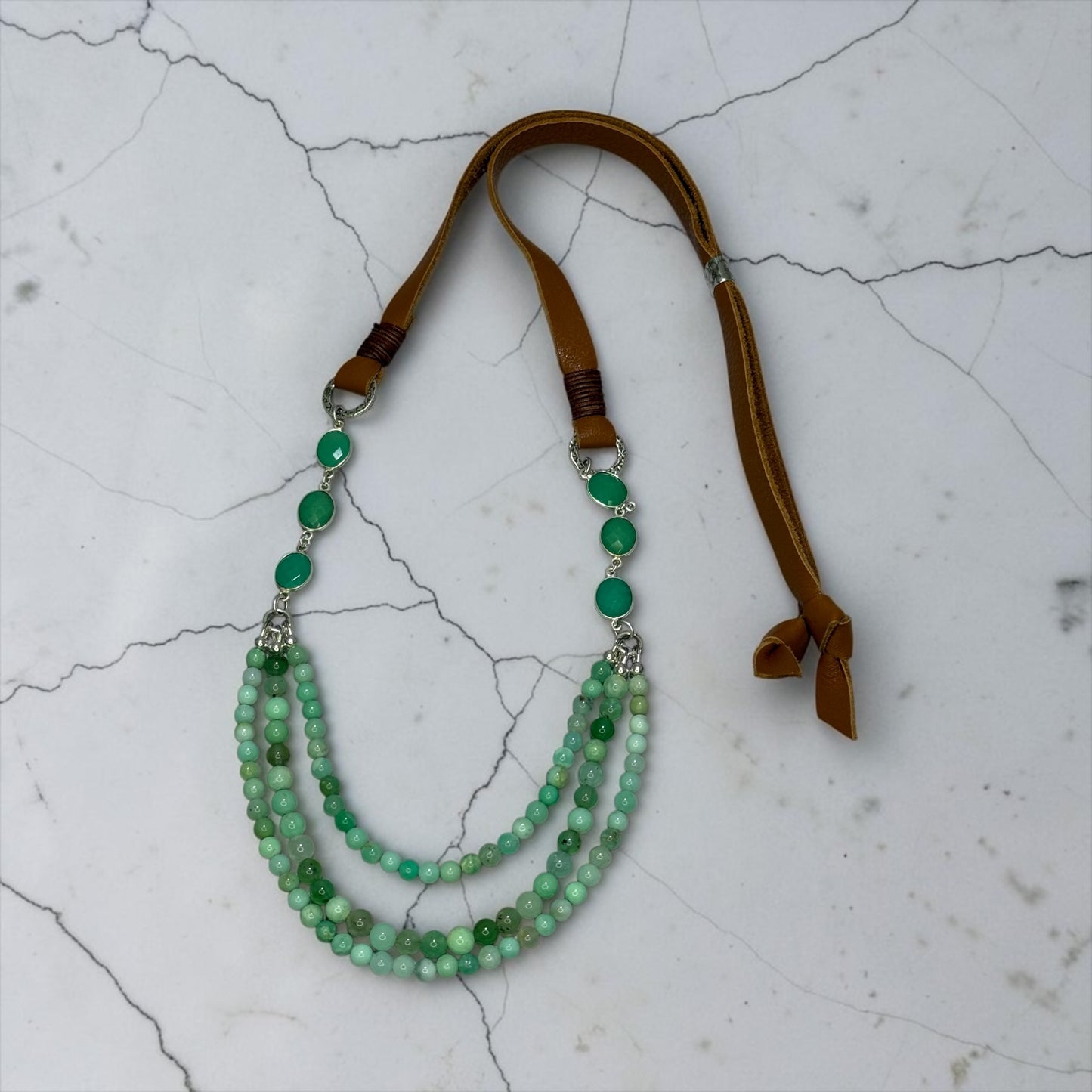 Queen For A Day - Beautiful Australian Chrysoprase and Sterling Silver - Adjustable Leather Necklace