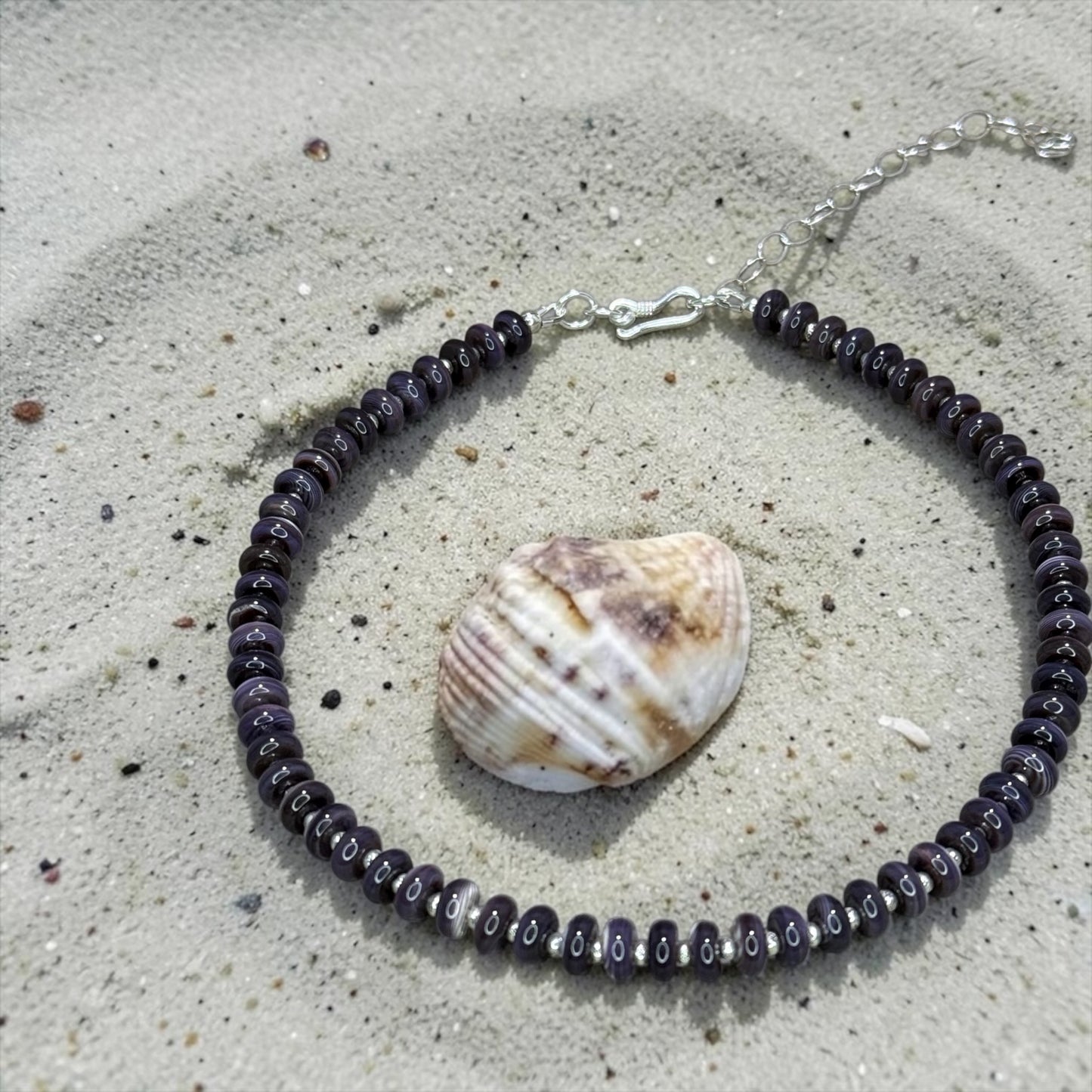 Pretty. Simple. - Natural Purple Quahog Shell Necklace with Sterling Silver - Adjustable