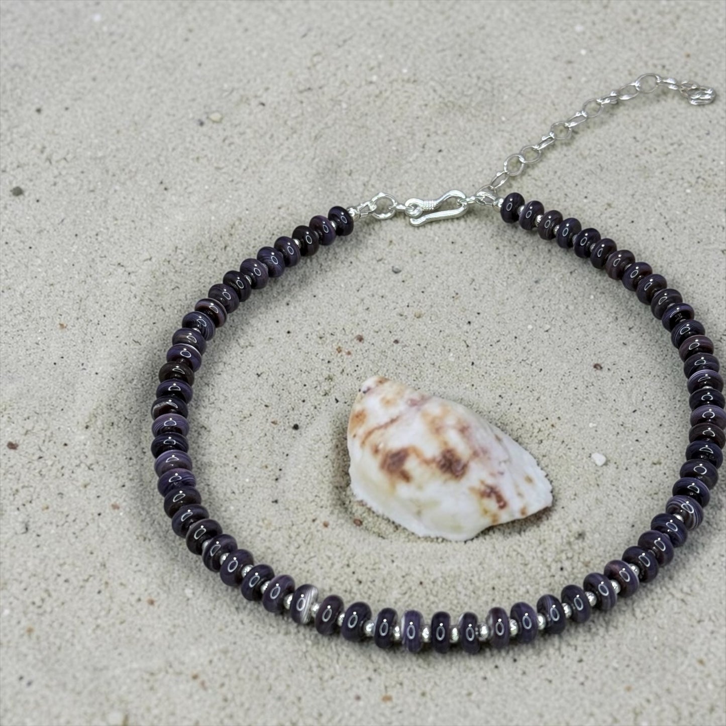 Pretty. Simple. - Natural Purple Quahog Shell Necklace with Sterling Silver - Adjustable