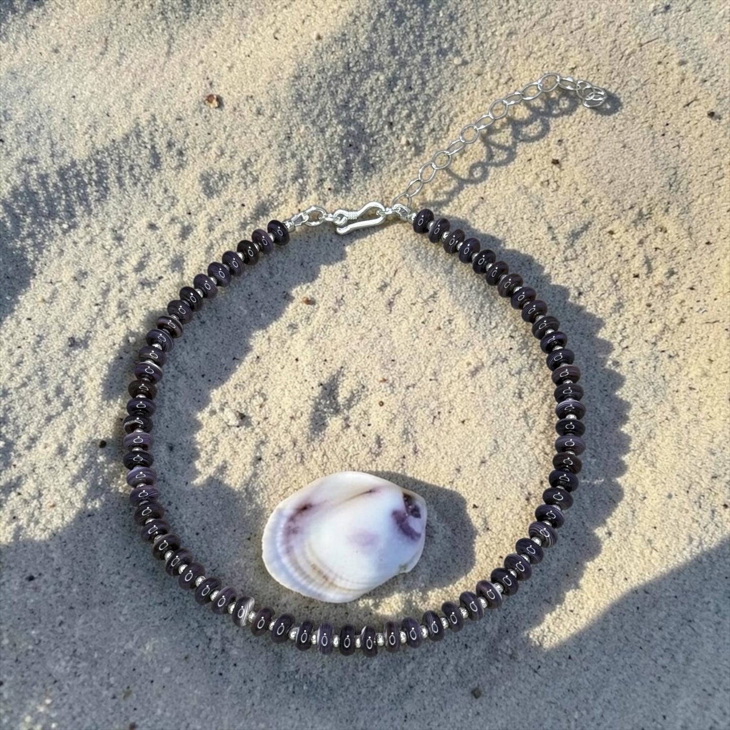 Pretty. Simple. - Natural Purple Quahog Shell Necklace with Sterling Silver - Adjustable