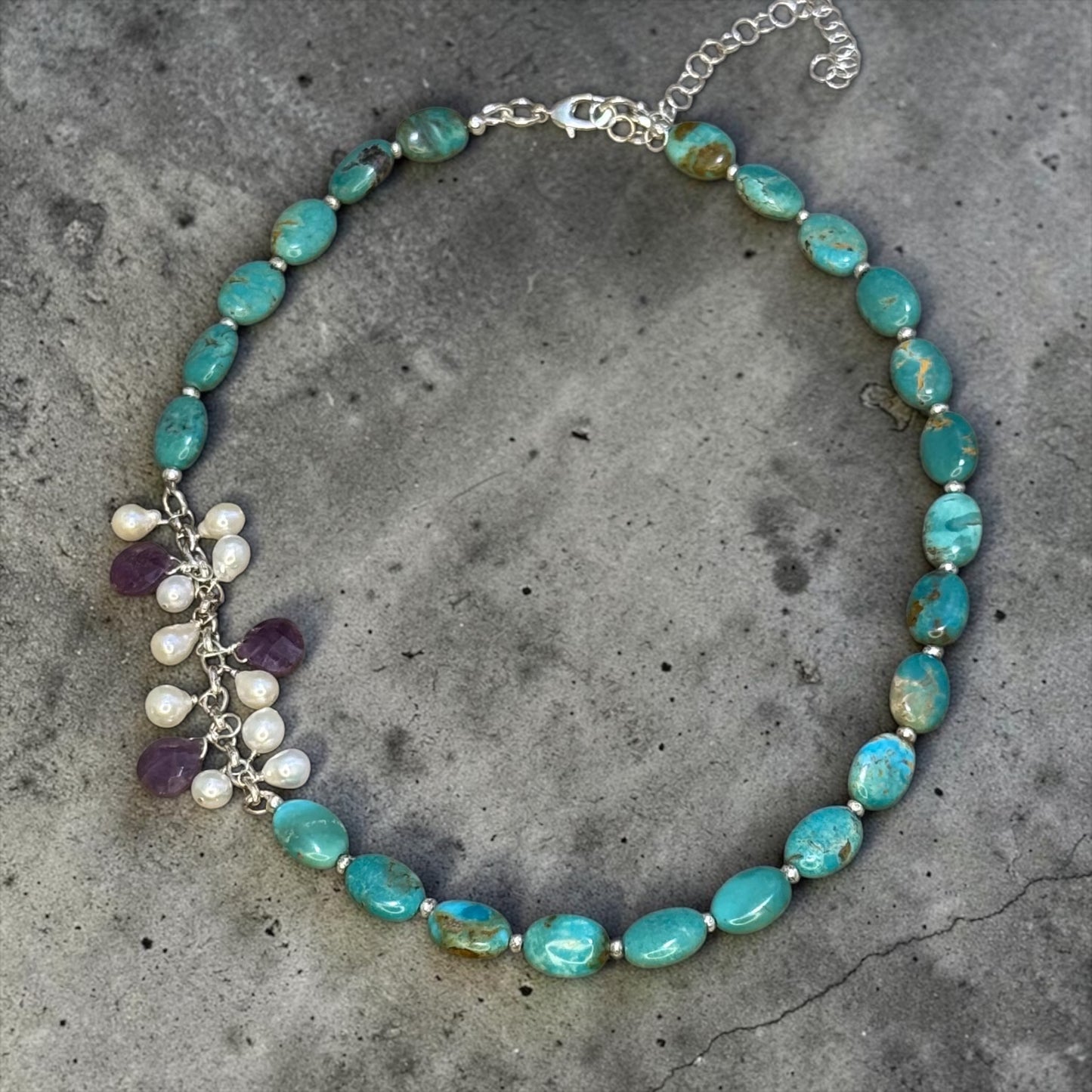 Green Goddess - Gorgeous Elisa Turquoise, Rubies, and Pure Silver Necklace