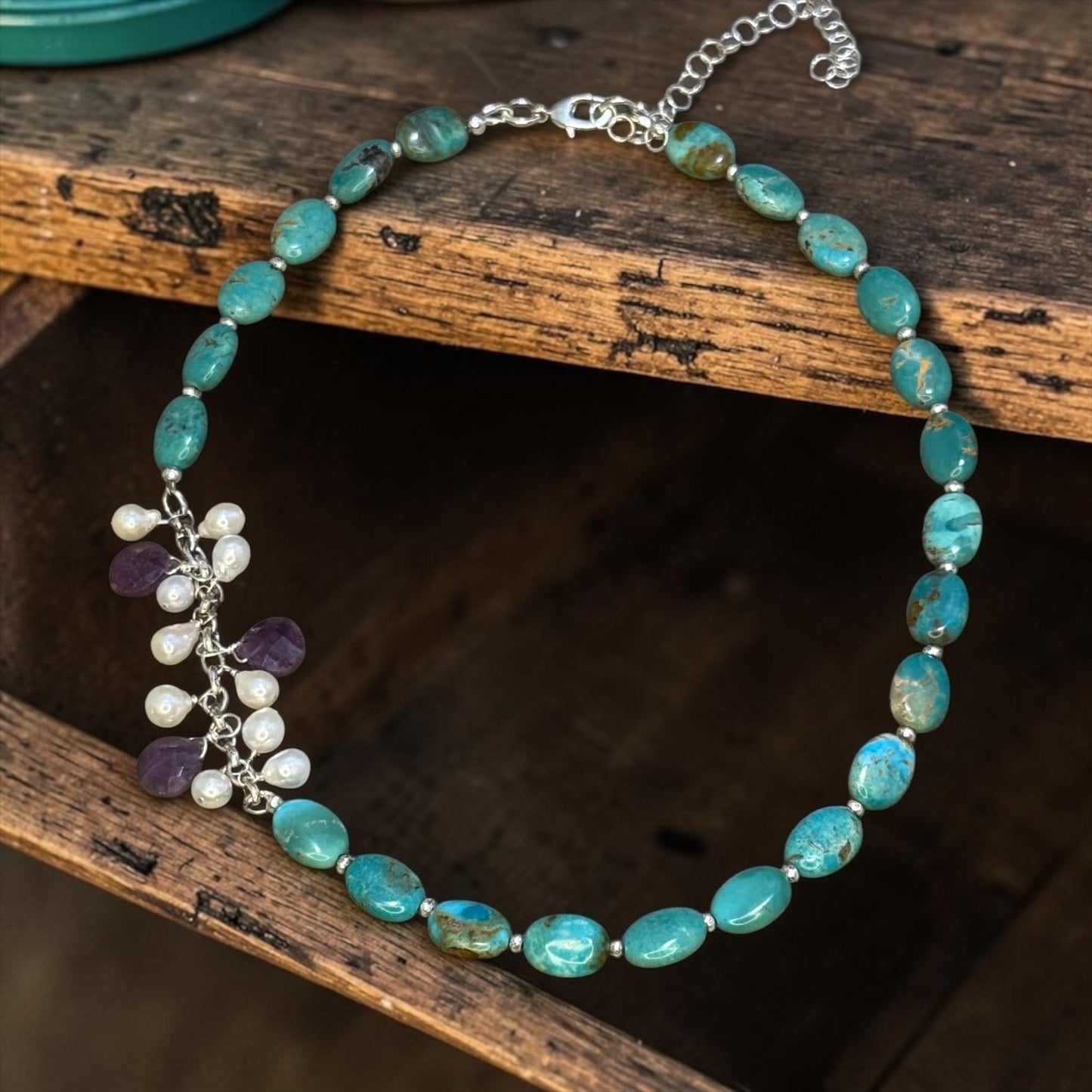 Green Goddess - Gorgeous Elisa Turquoise, Rubies, and Pure Silver Necklace