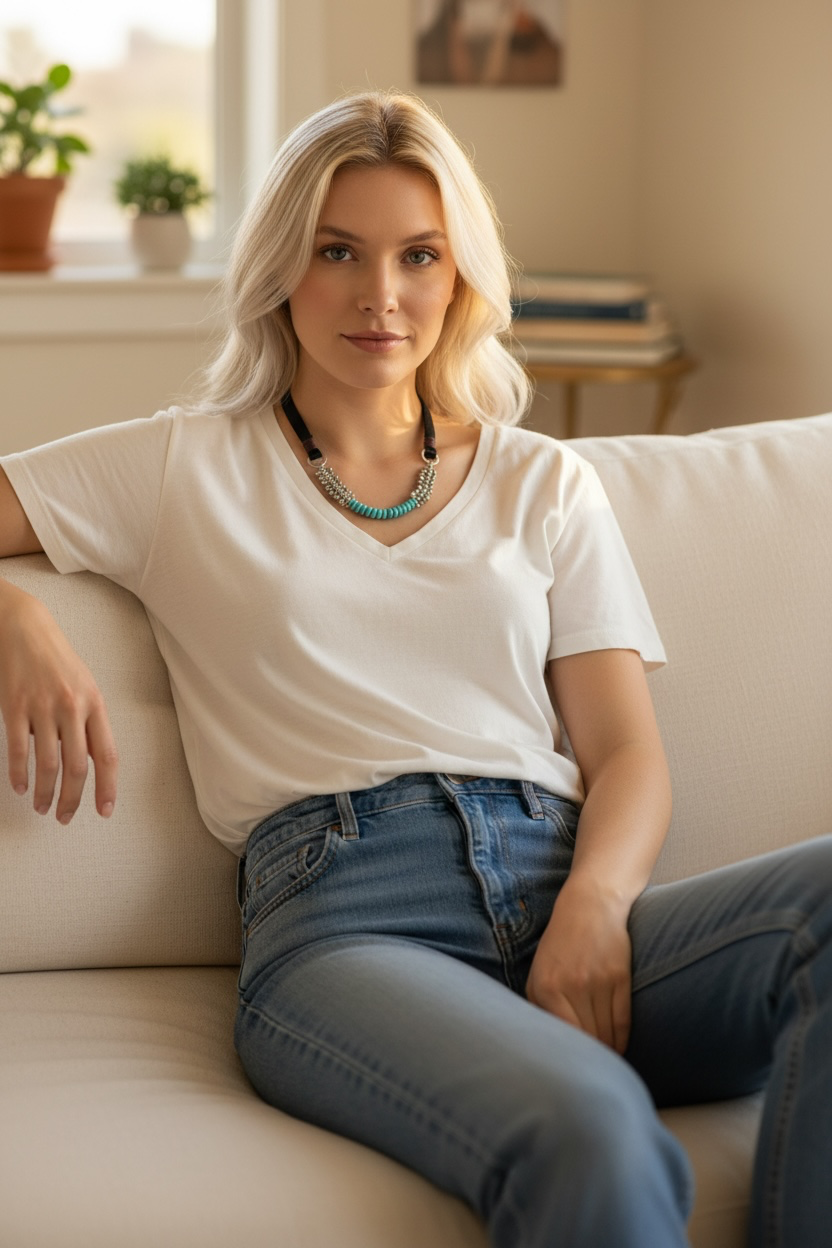 Drive - Kingman Turquoise and Vintage Handmade Pure Silver Beads - Adjustable Leather Necklace