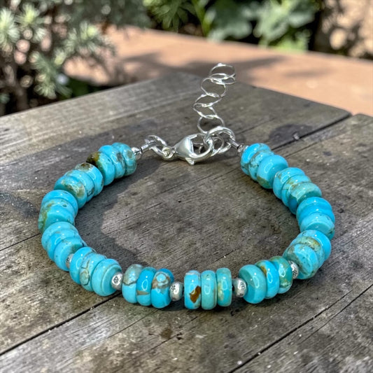 Simple Pleasures - Kingman Turquoise and Handmade Pure Silver Bracelet