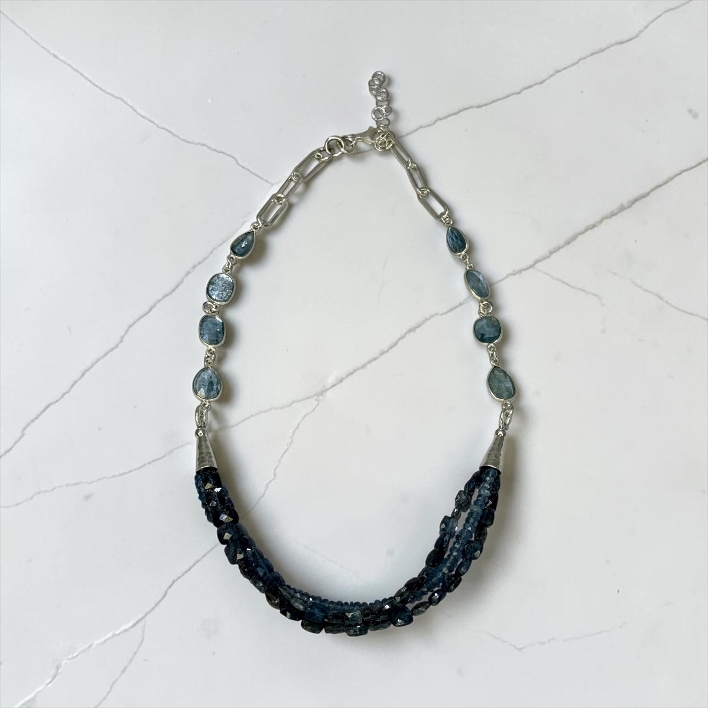Lagoon - Gorgeous, Hand-cut Orissa Kyanite 3 Strand Adjustable Necklace