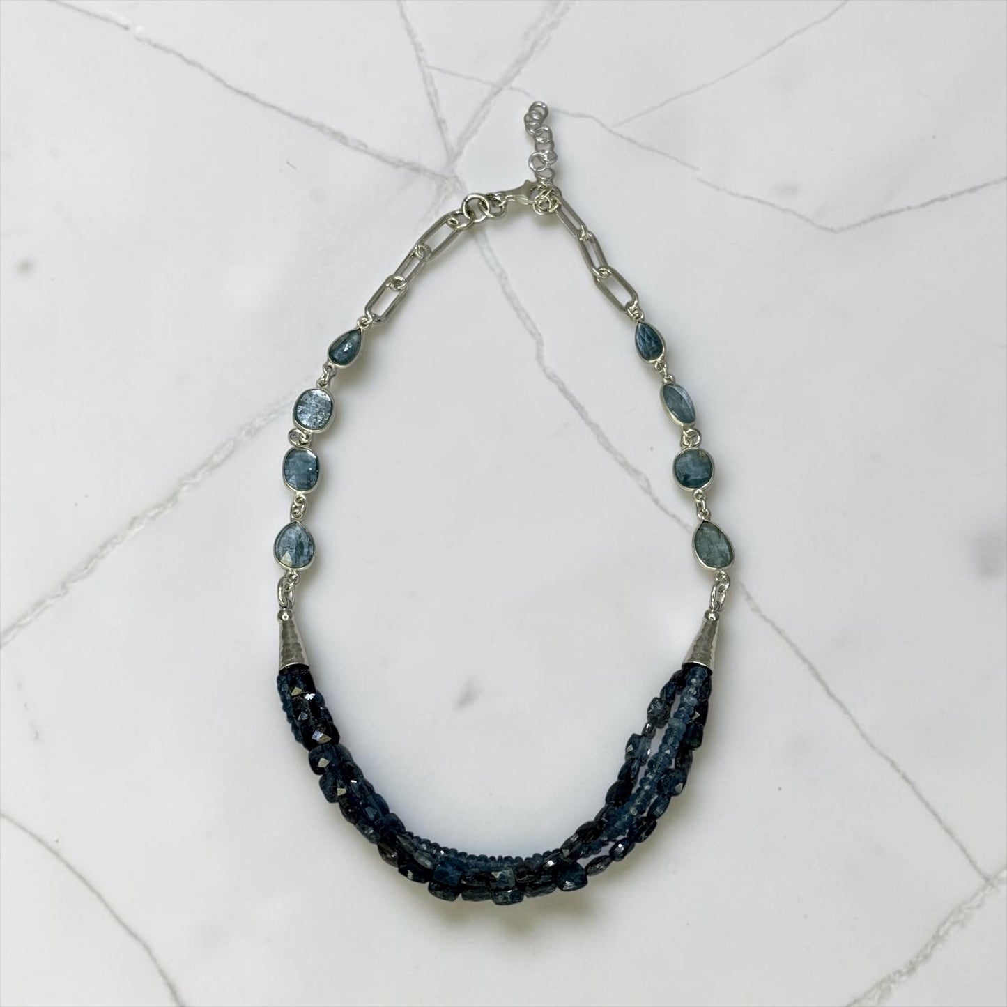 Lagoon - Gorgeous, Hand-cut Orissa Kyanite 3 Strand Adjustable Necklace