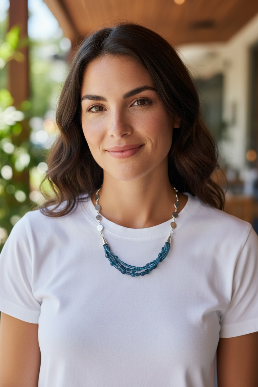 Lagoon - Gorgeous, Hand-cut Orissa Kyanite 3 Strand Adjustable Necklace