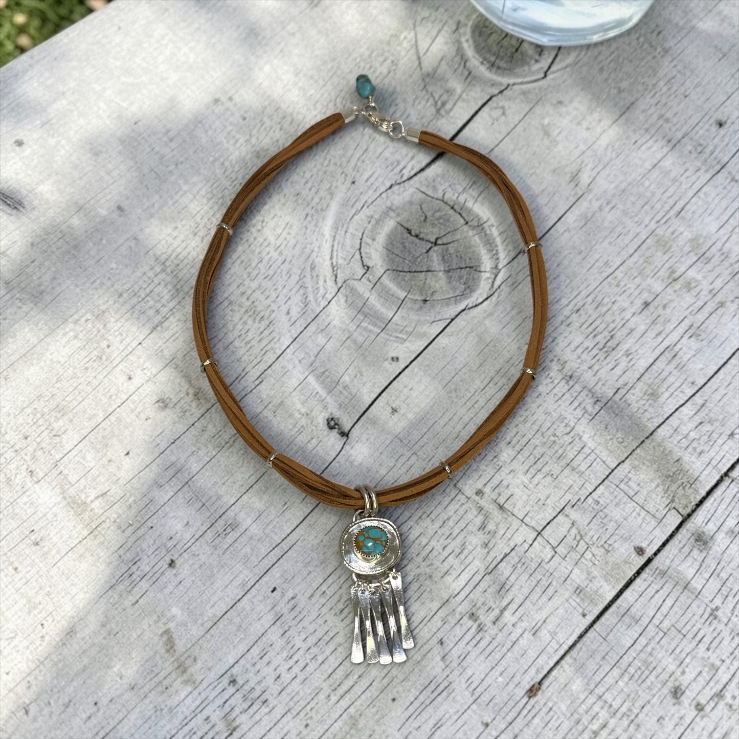 Fringe Benefits - Handmade, One of A Kind Artisan Turquoise + Sterling Silver - Adjustable Leather Necklace