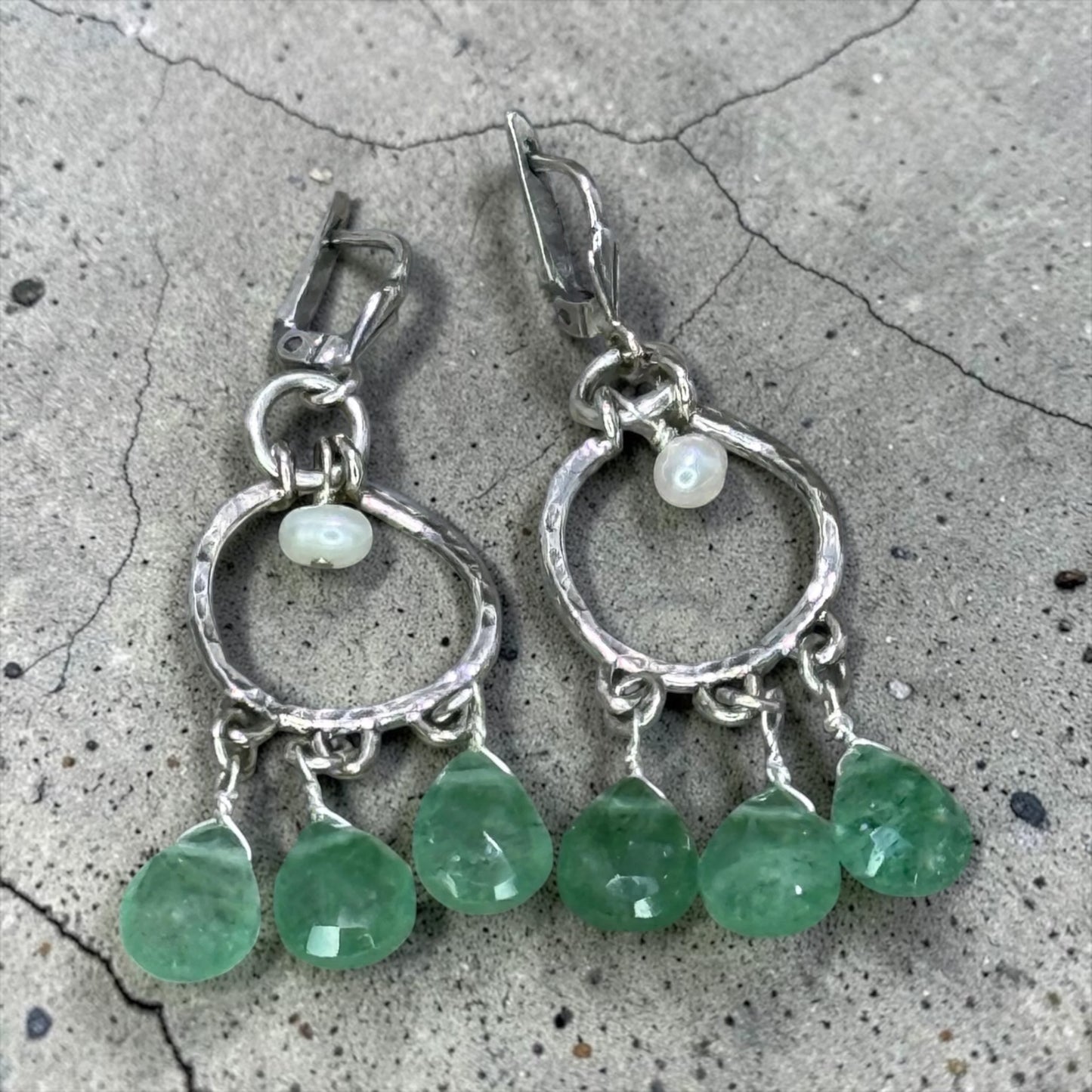Lush - Green Strawberry Quartz and Artisan Sterling Silver Lever Back Earrings