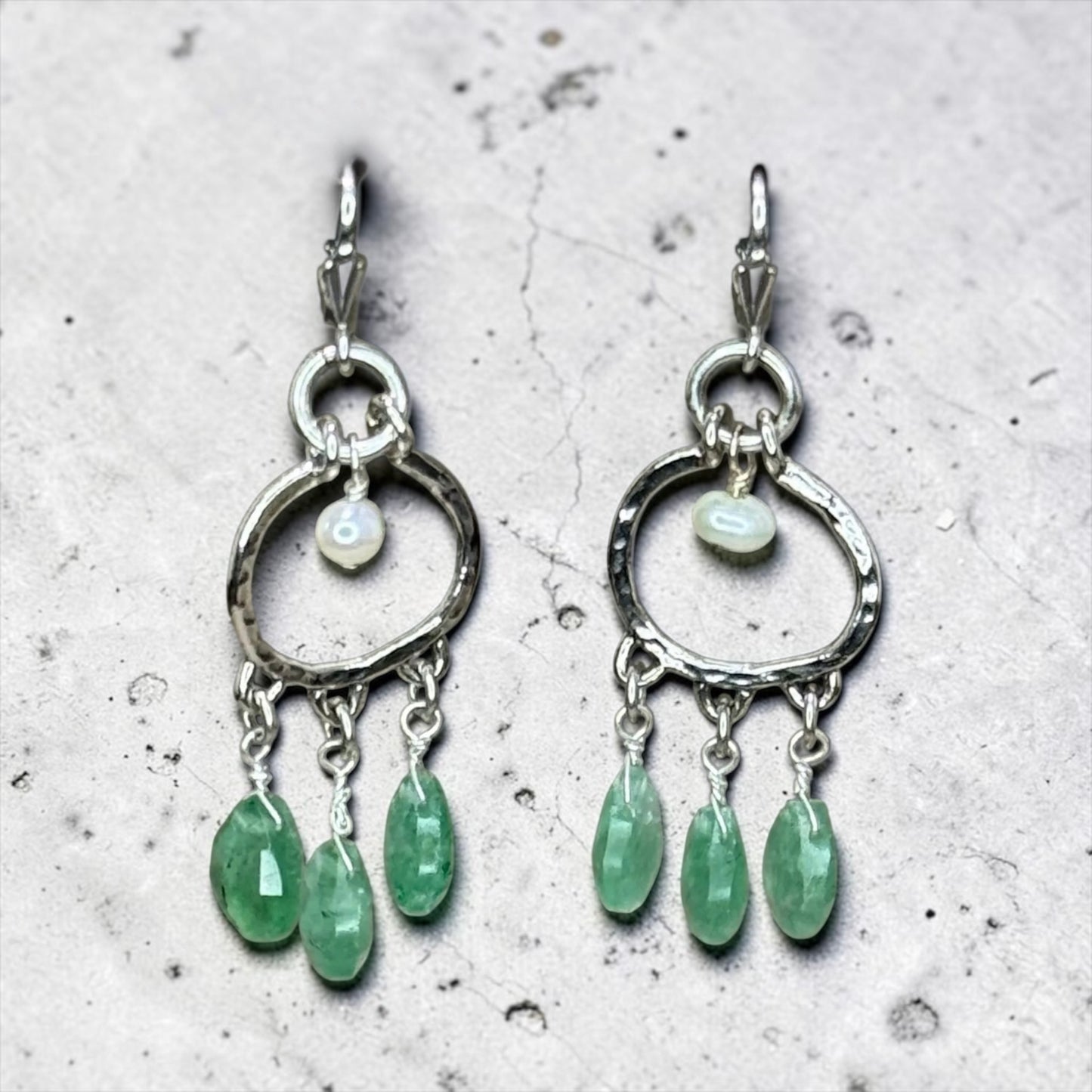 Lush - Green Strawberry Quartz and Artisan Sterling Silver Lever Back Earrings