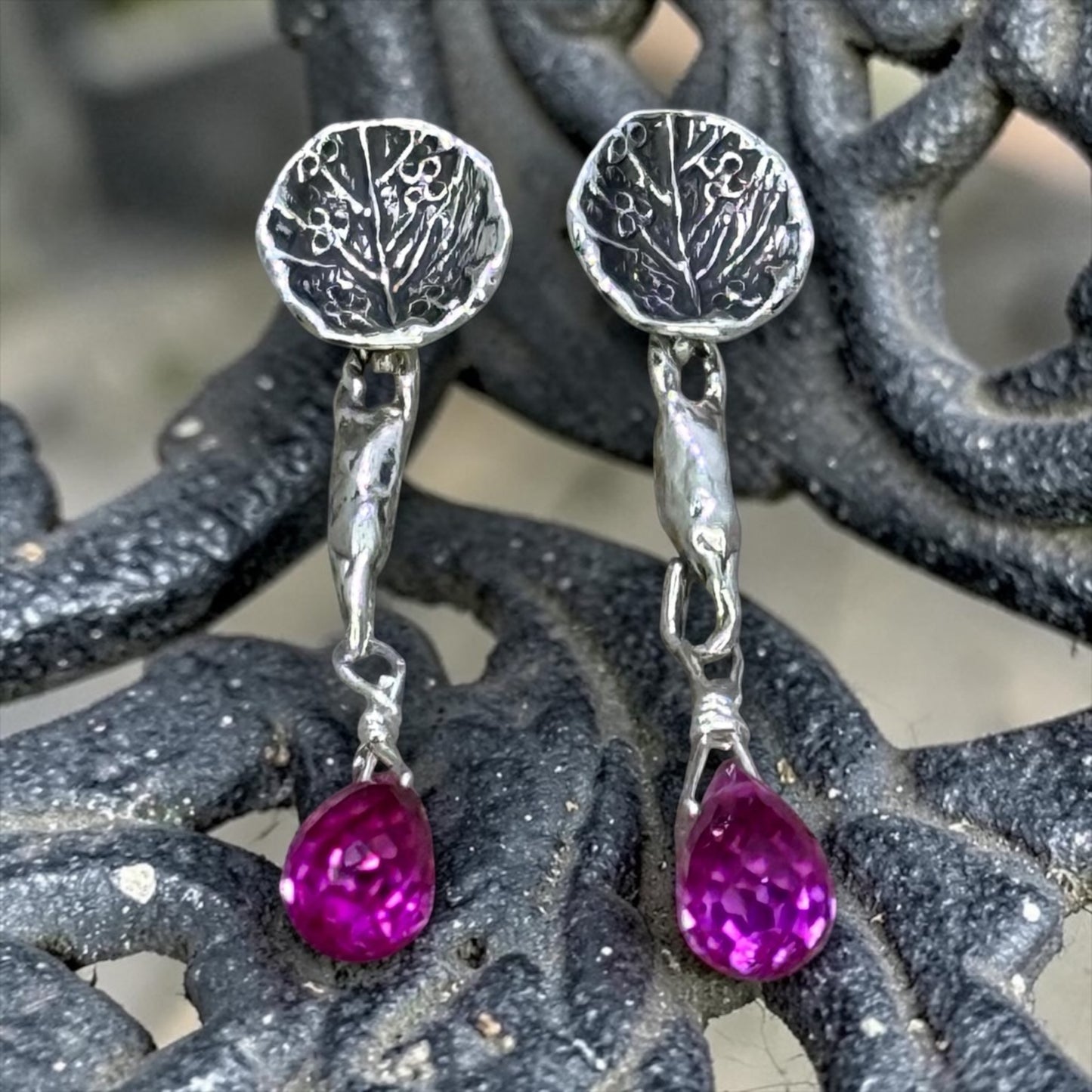 Pinky Swear - Bright Pink Genuine Spinel and Handmade Artisan Sterling Silver Post Earrings