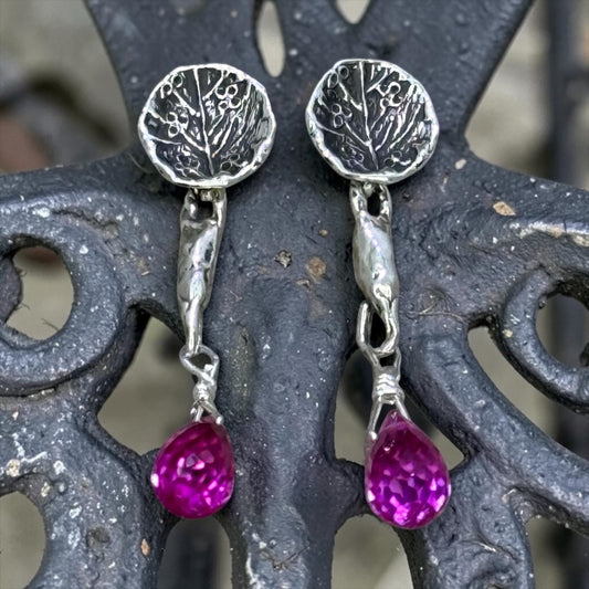 Pinky Swear - Bright Pink Genuine Spinel and Handmade Artisan Sterling Silver Post Earrings