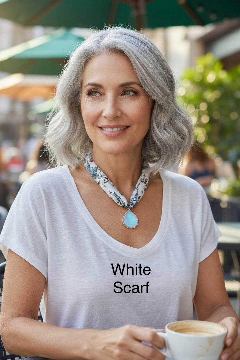 Silk Road - Large, Hand-cut Flashy Rainbow Moonstone Pendant on Adjustable Silk Scarf - Choose From 4 Colors!