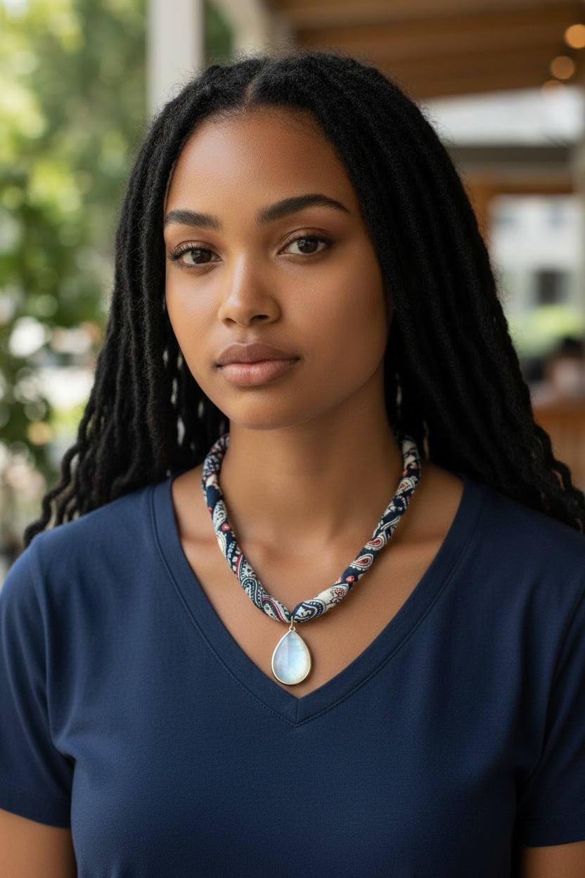 Silk Road - Large, Hand-cut Flashy Rainbow Moonstone Pendant on Adjustable Silk Scarf - Choose From 4 Colors!