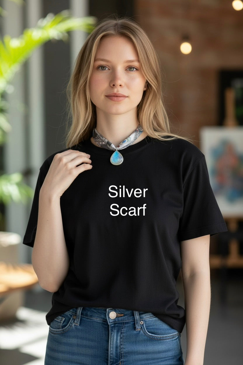 Silk Road - Large, Hand-cut Flashy Rainbow Moonstone Pendant on Adjustable Silk Scarf - Choose From 4 Colors!